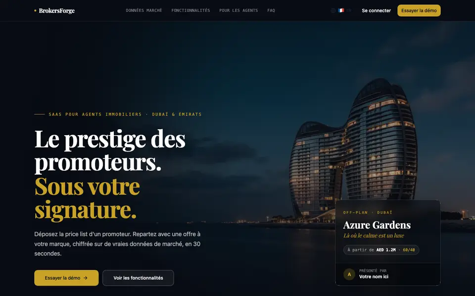 Page d'accueil de BrokersForge